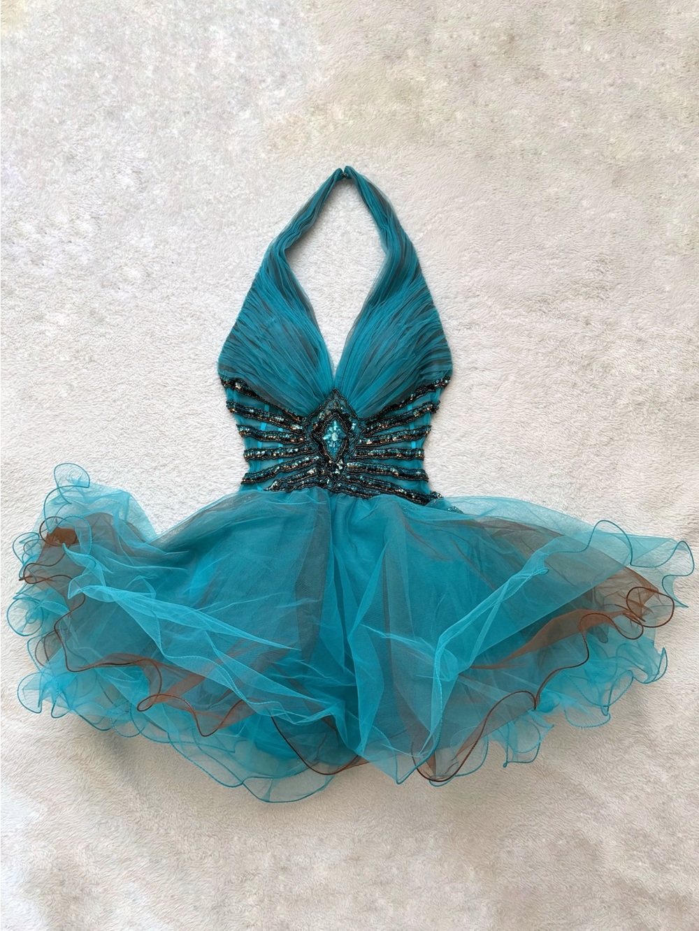 Ethereal Vintage 90s Precious Formals fairy beaded halter tulle dress